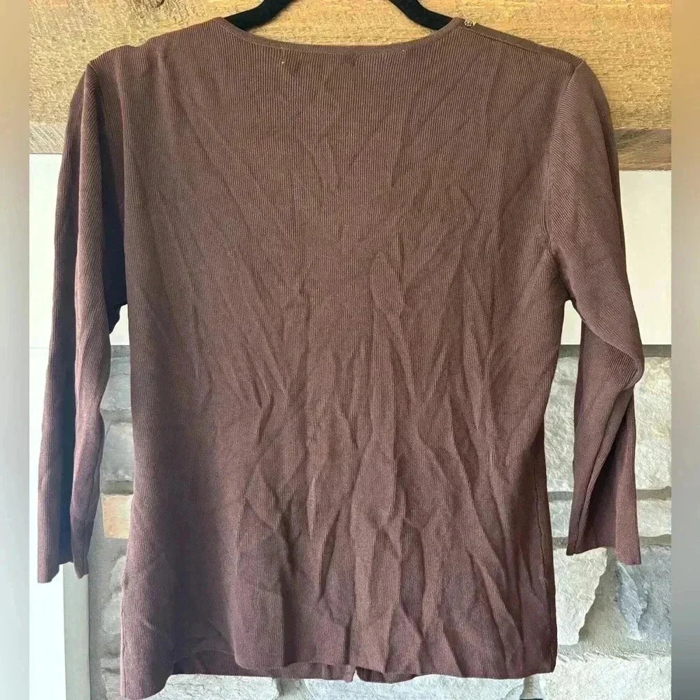 Lou Lou Cardigan Women’s M Choc Brown Beaded Embroidered 90s Y2K Retro Floral - Picture 3 of 6